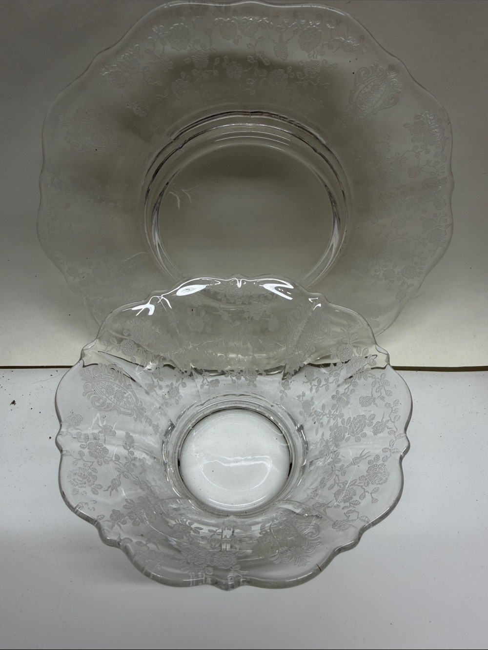 Fostoria Clear Etched Glass Bowl and Plate Set - Floral Pattern - Picture 2 of 3